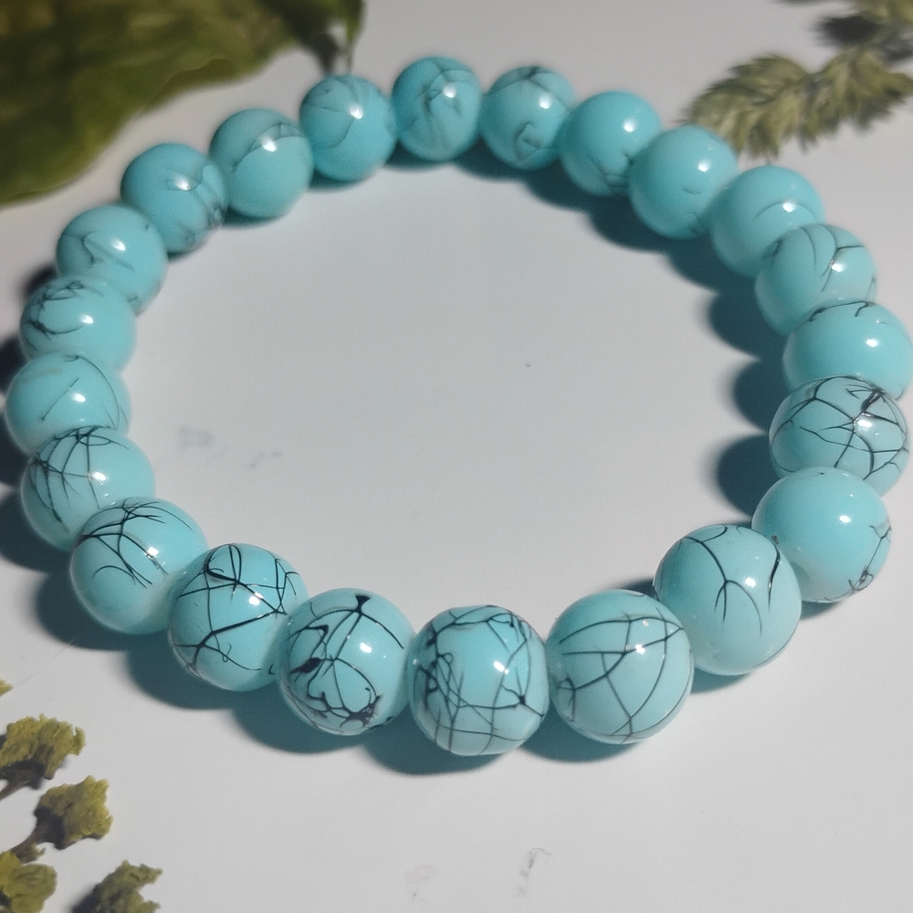 Turquoise Beaded Stretch Bracelet with Polished Finish